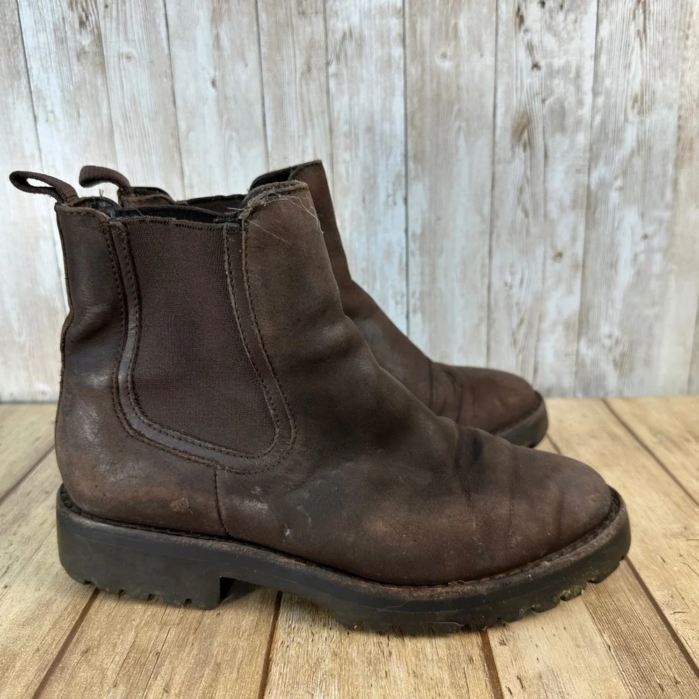 Thursday Everyday‎ Leather Brown Ankle Boots Chelsea Lug Chunky Sole Size 5 US